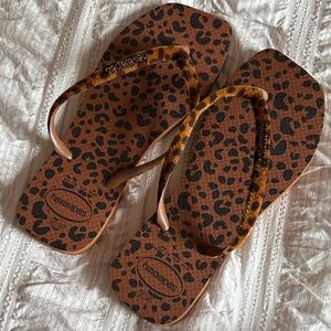 Havaianas Brown and Black Animal Print Flip Flops